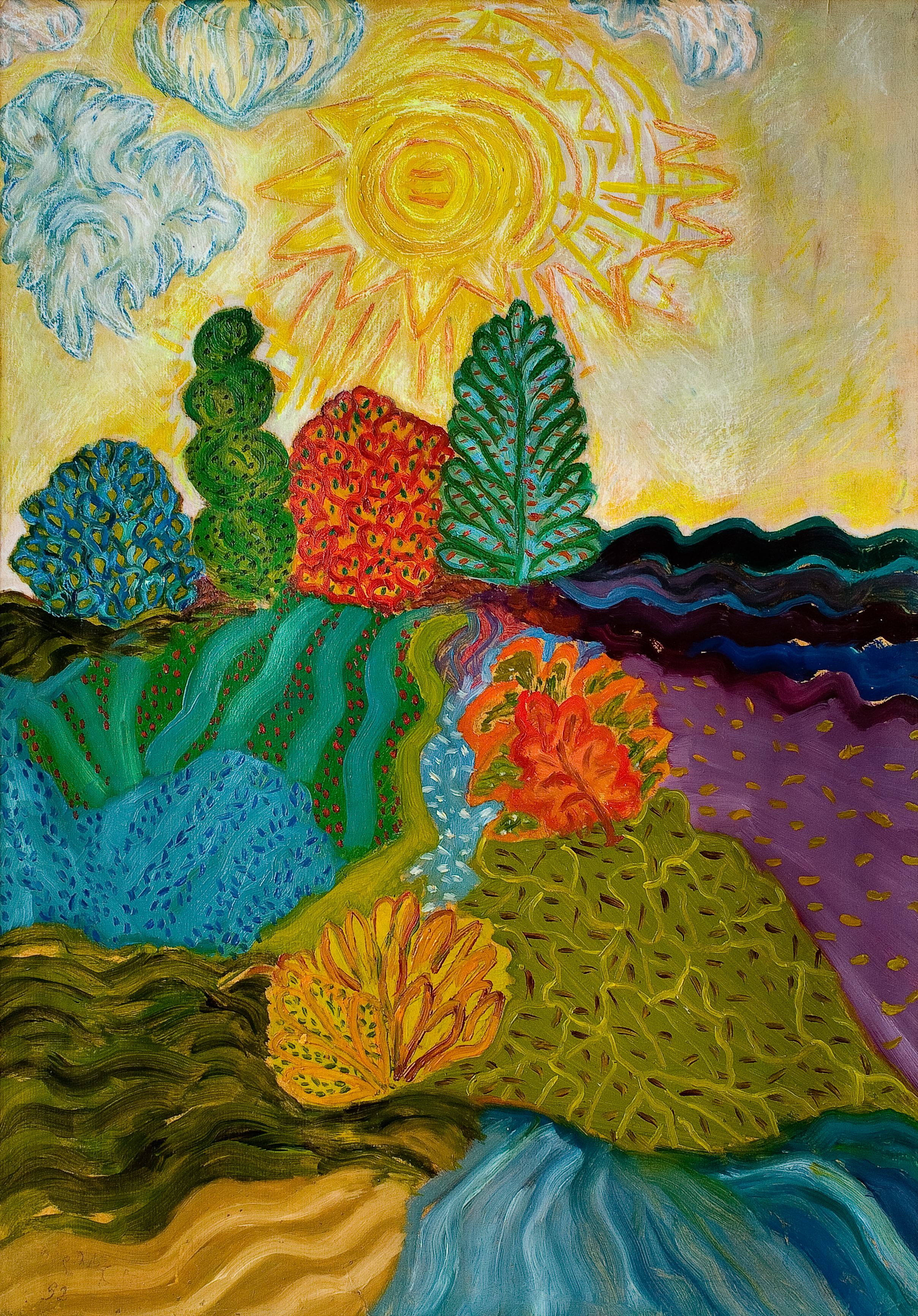 Landscape, oil, oil pastel, cardboard, 86x61cm, 1992