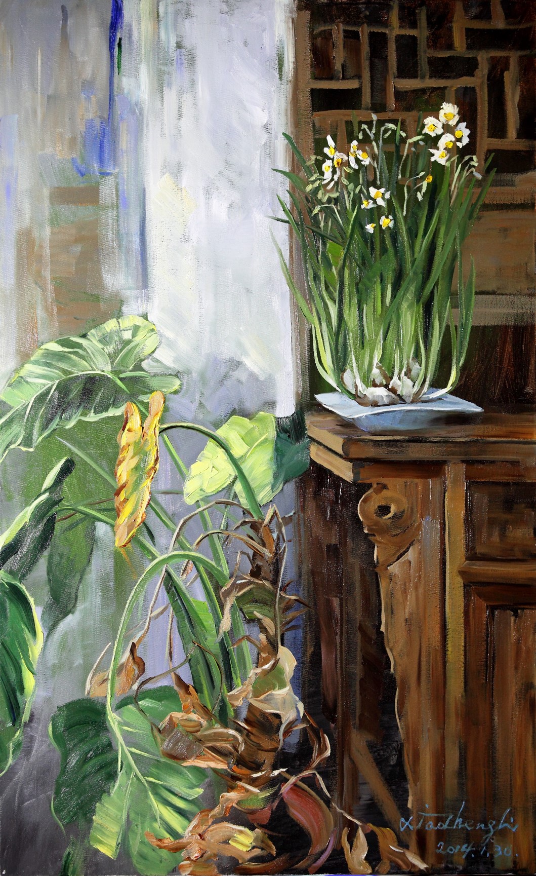 oil painting Winter to Spring (Narcissus) 125×77cm