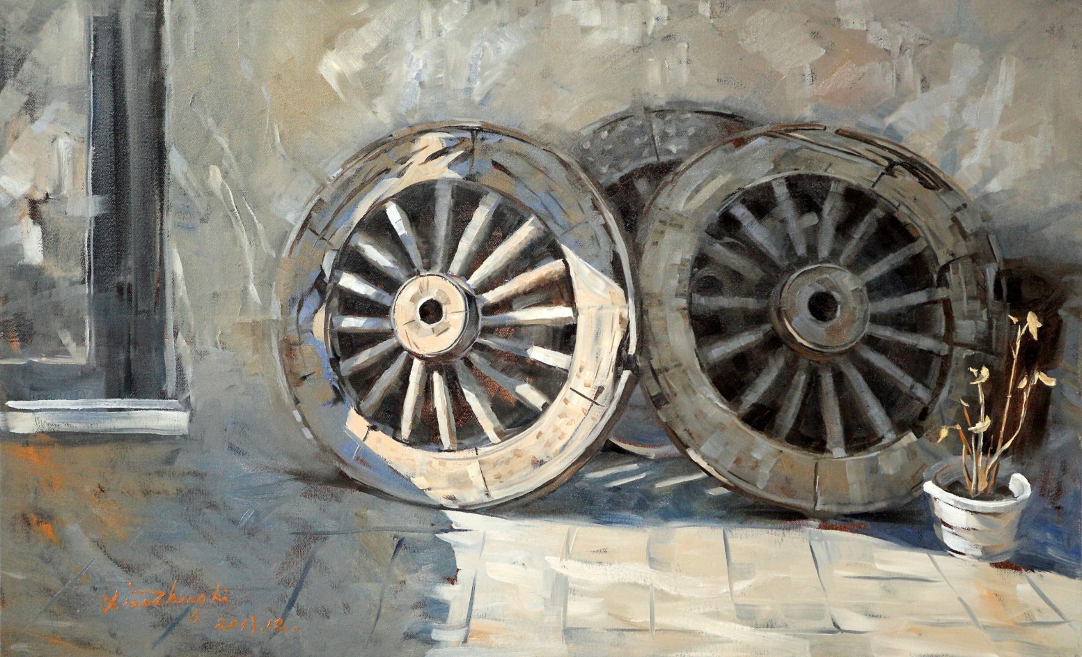 oil paiting Wheels 77×125cm