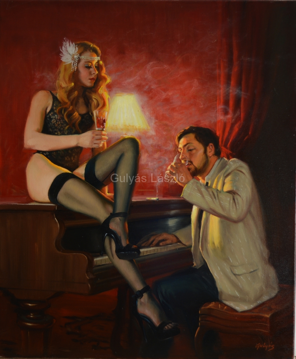 While a pianist-60x50-cm oil on canvas