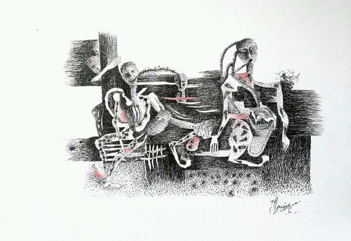 AASIF HANEEF HomesicknessMedium: pen and ink on paper Size : 45/30cms