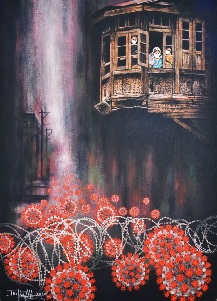 Ishfar Ali UNDER CROWN Medium: Acrylic on canvas Size: 40×56 cm Place: Kashmir India
