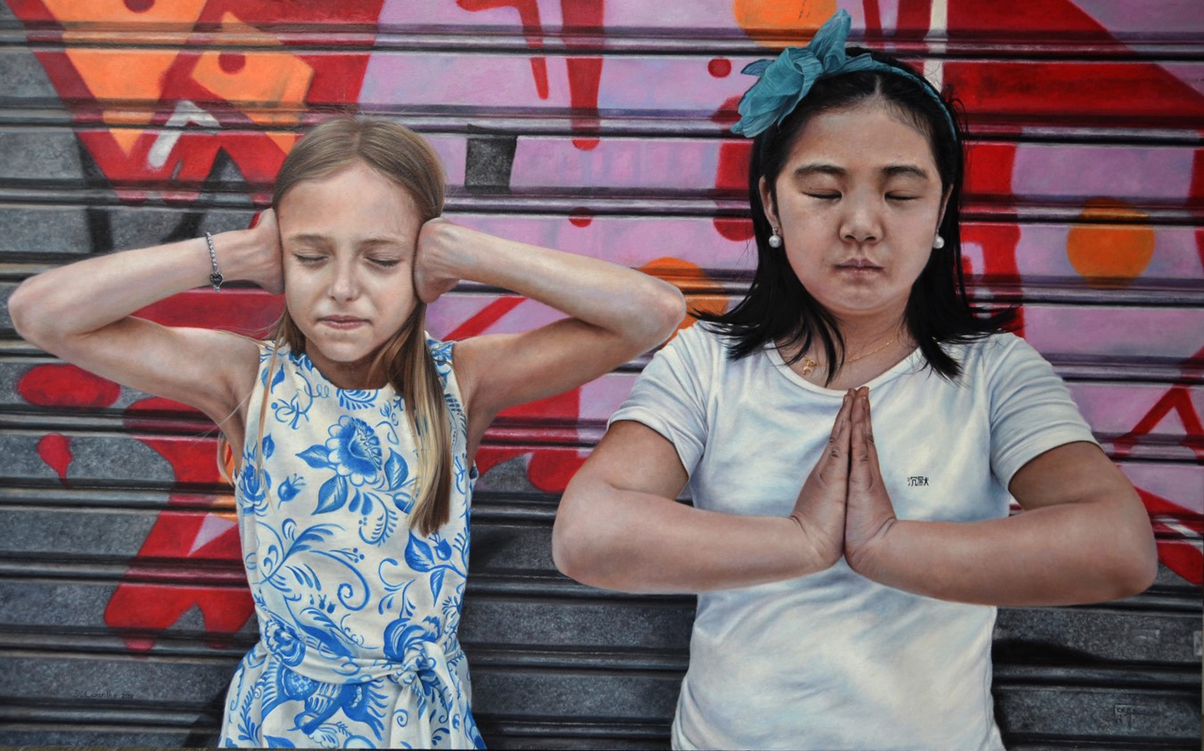 Silence please -130x80 oil on panel