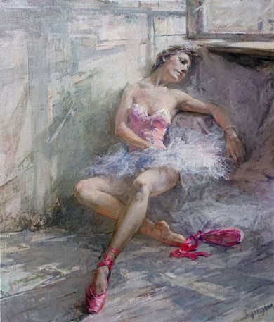 Red pointe shoes oil on canvas 70x60 2018y.