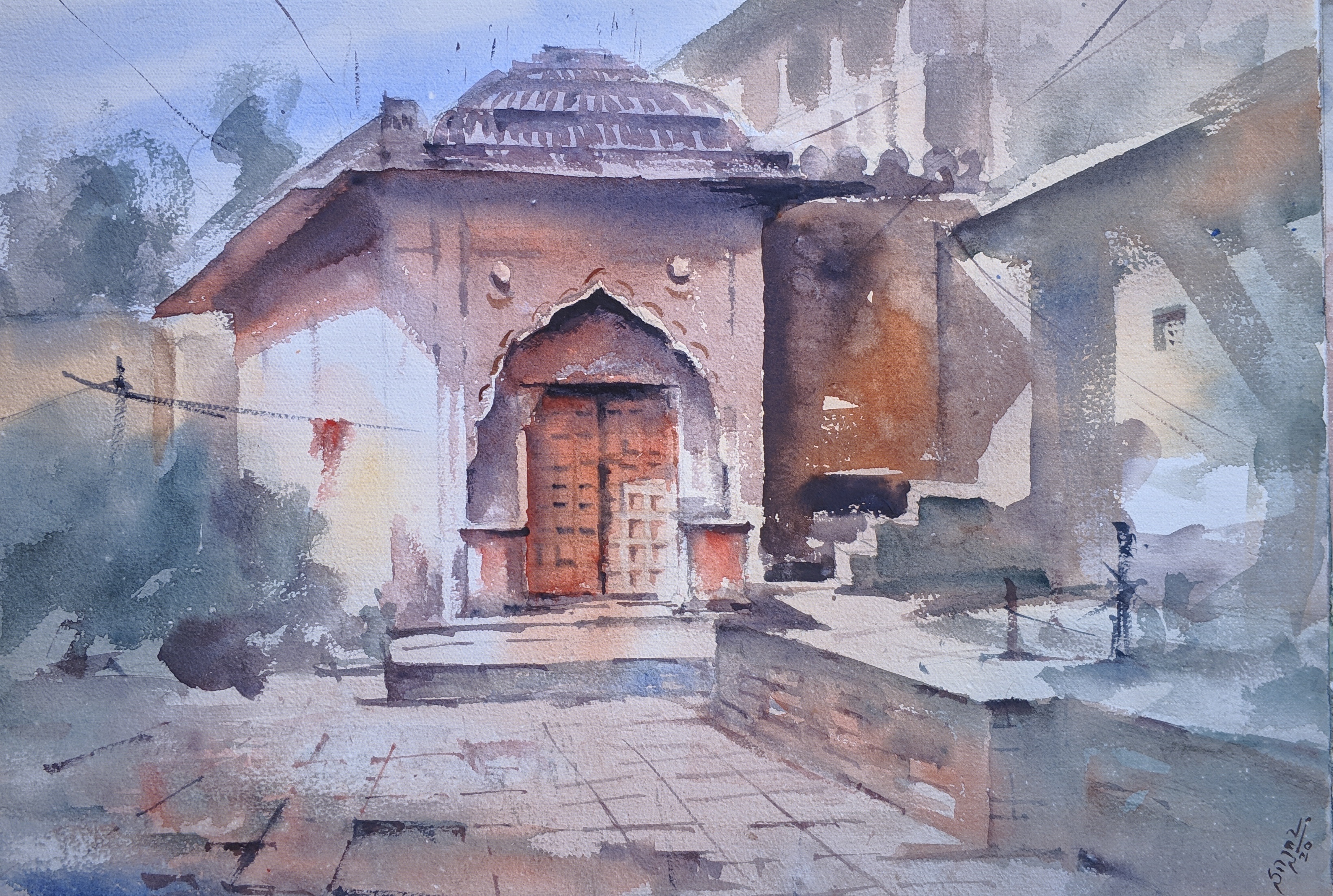 Temple - WC on Handmade (440 gsm) - Size - 22 x 15 inches