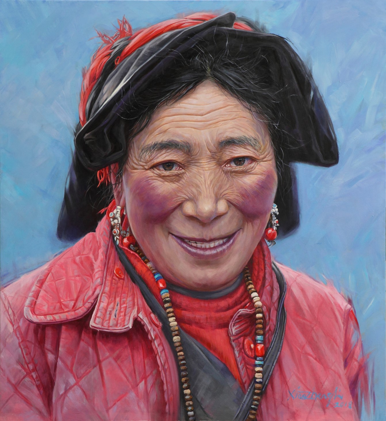 Li Xiaozheng oil painting Smiling 163×150cm